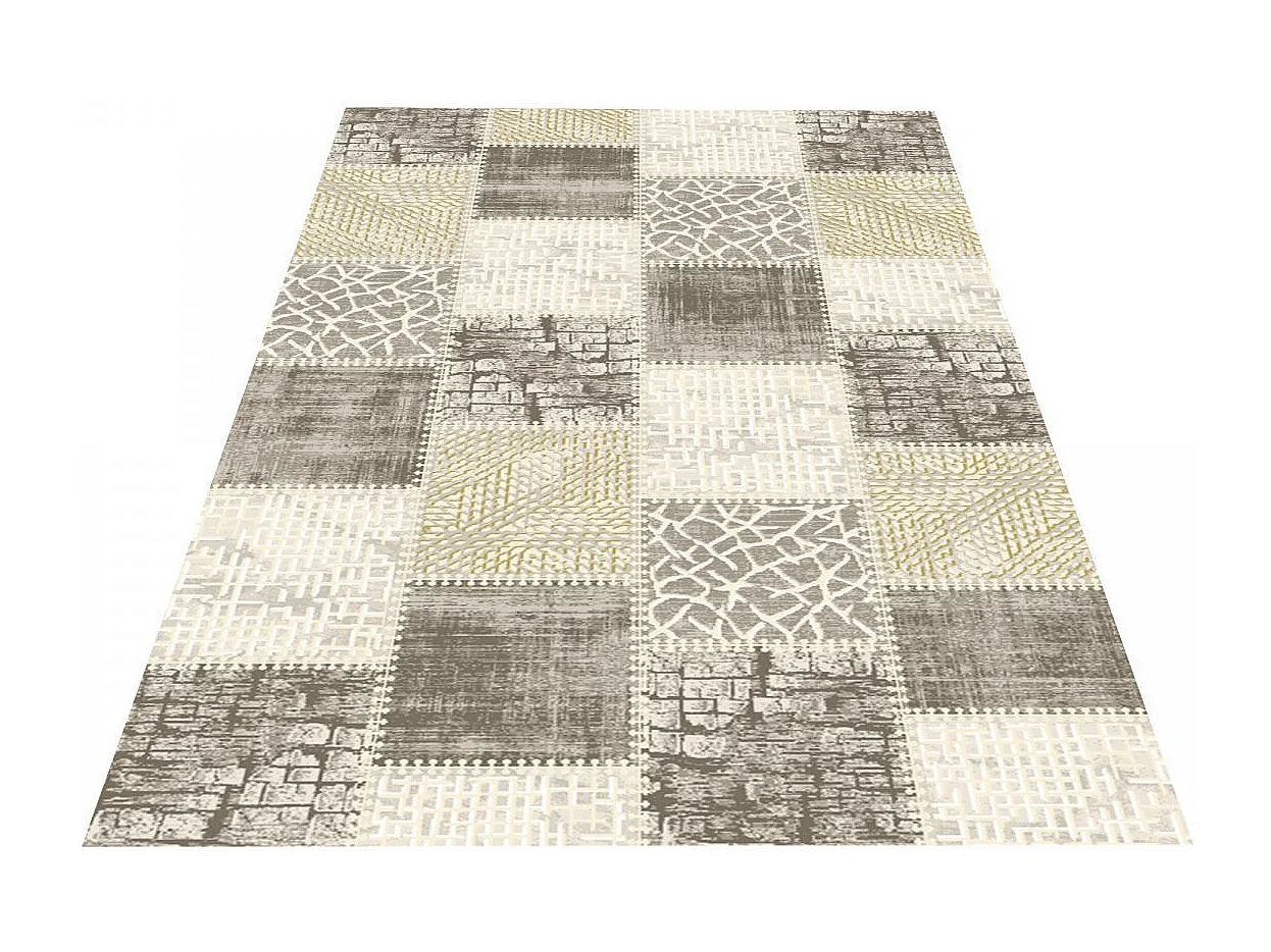 tapis salon 160x220 tissé marron et beige rectangle motif géométrique LYN7 SILICA