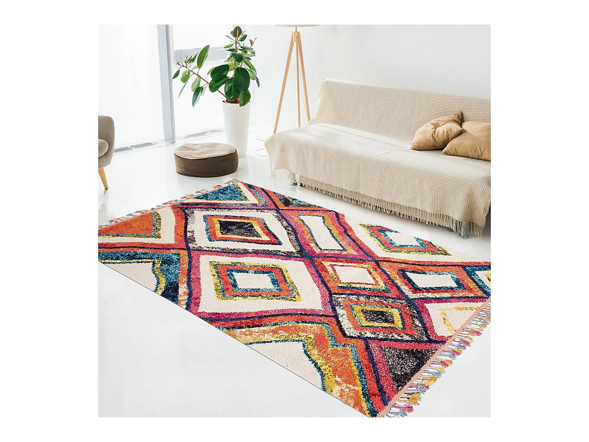 Tapis berbère 40x60 tissé motif ethnic LYN5 OURIKA violet