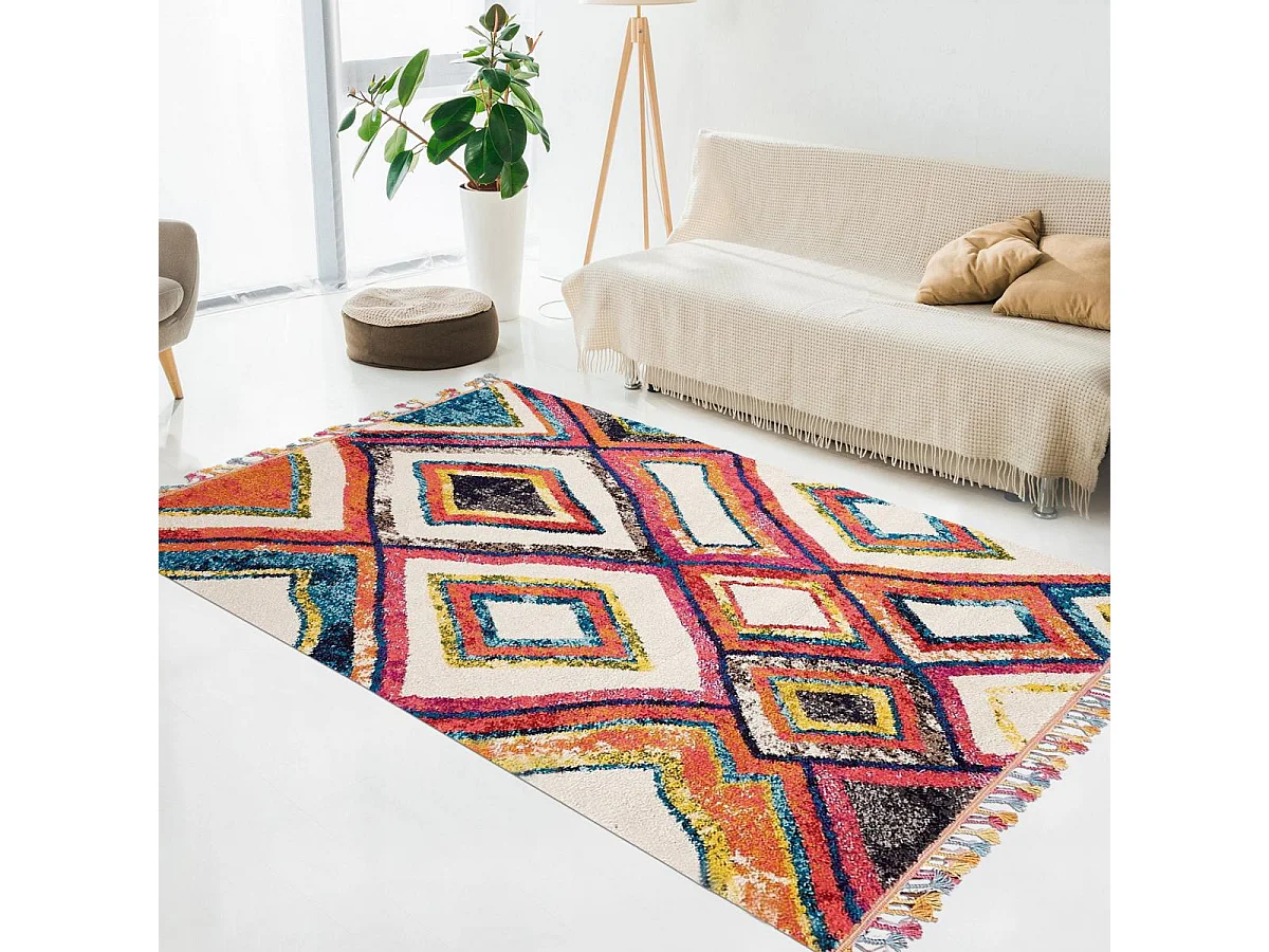 Tapis berbère 40x60 tissé motif ethnic LYN5 OURIKA D violet