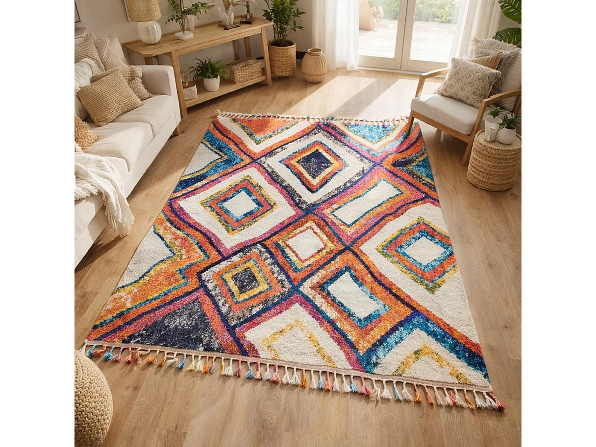 Tapis berbère 40x60 tissé motif ethnic LYN5 OURIKA D violet