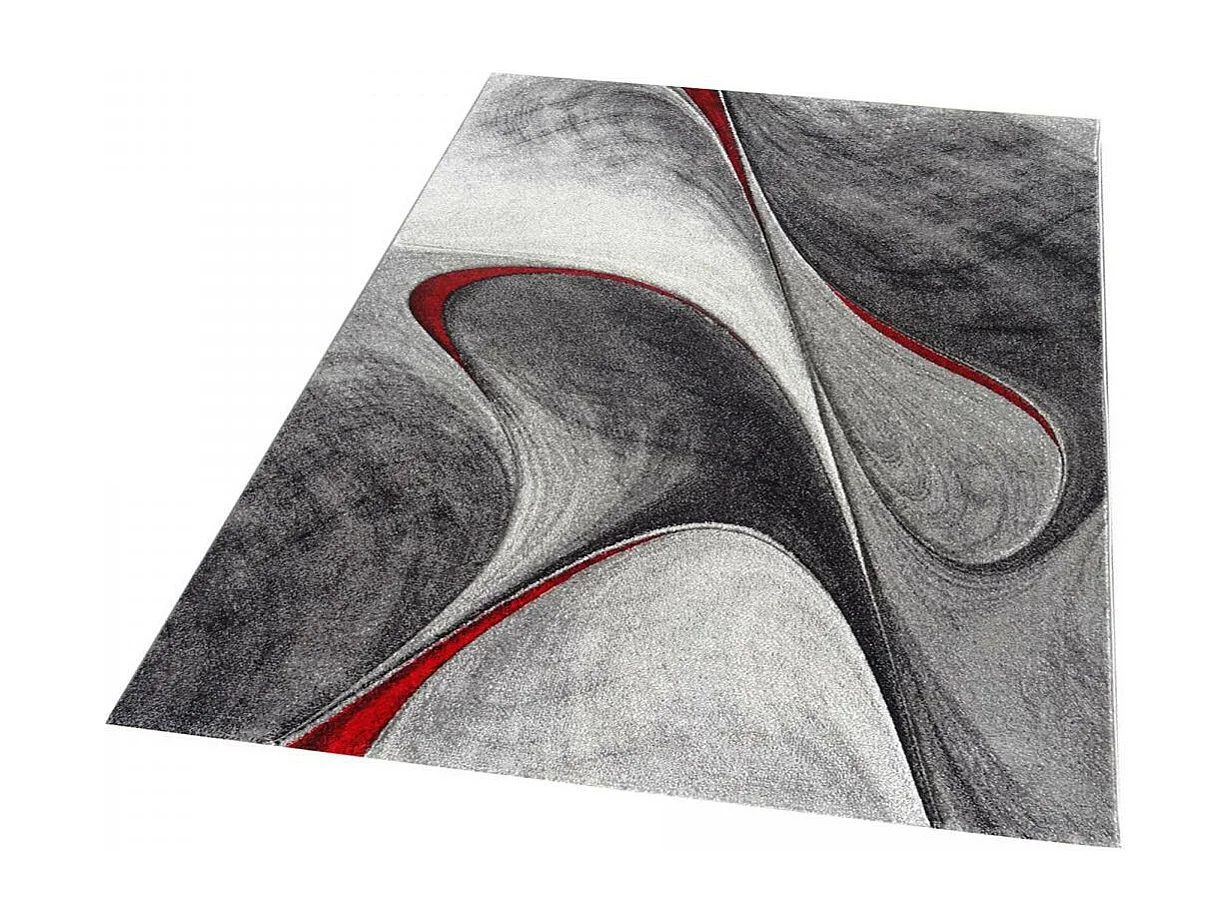 tapis salon 160x230 tissé rouge et gris rectangle motif géométrique LYN8 MADILA