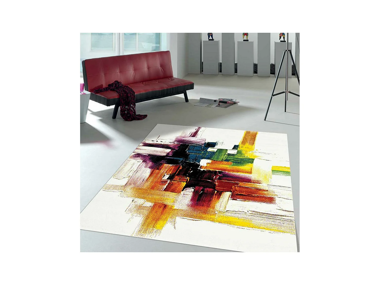 tapis chambre 80x150 tissé crème rectangle motif abstrait JOLIA 3