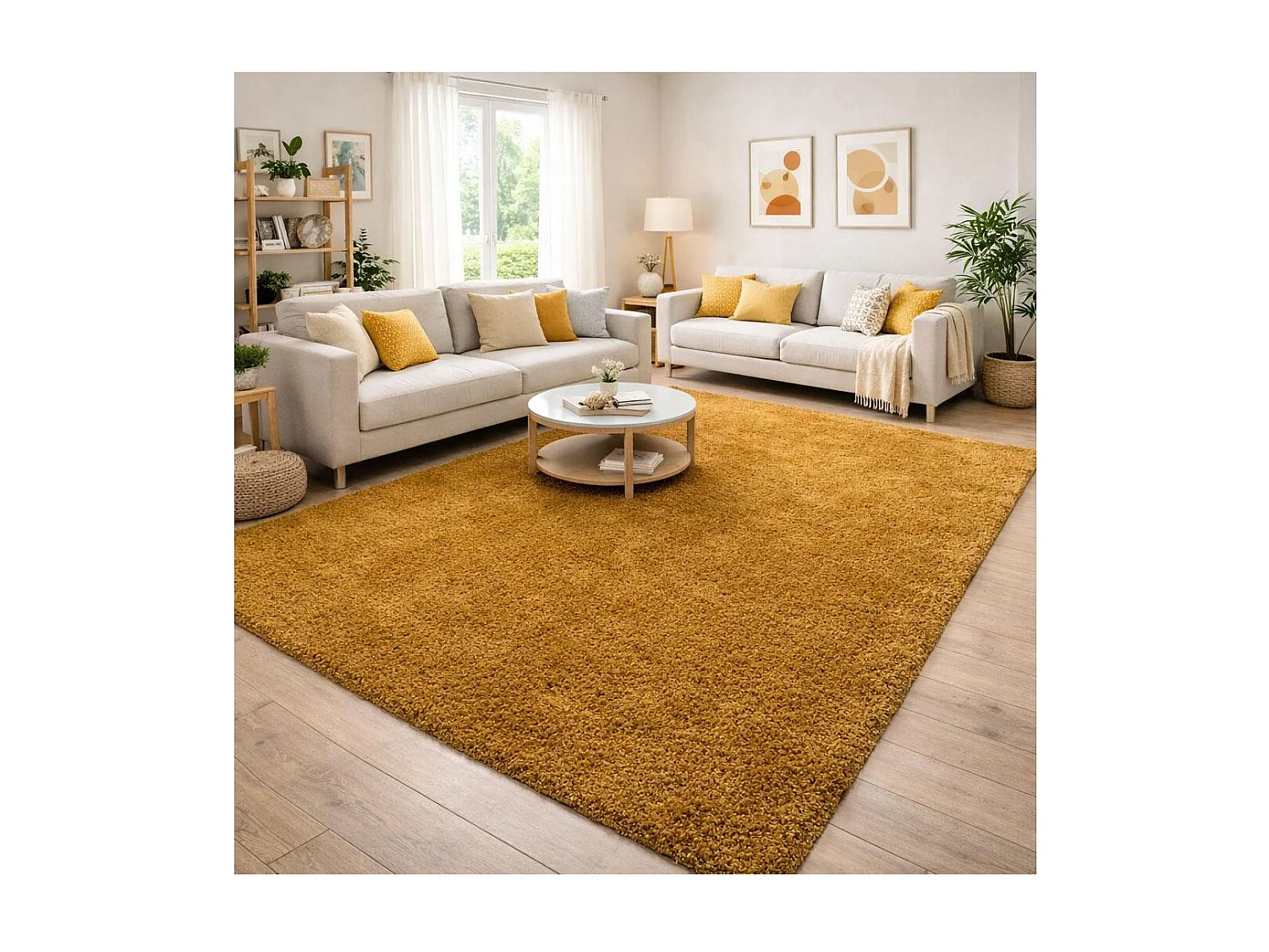 Tapis poils longs shaggy 200x290 rectangle tissé or motif uni UNI I