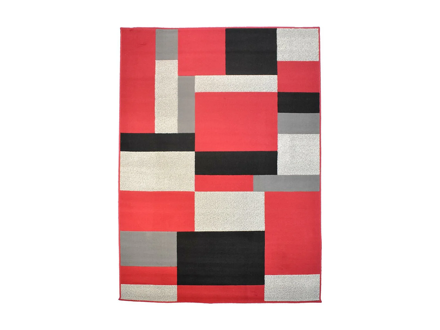 tapis salon 160x225 tissé rouge et noir rectangle motif géométrique LYN1 DARBU