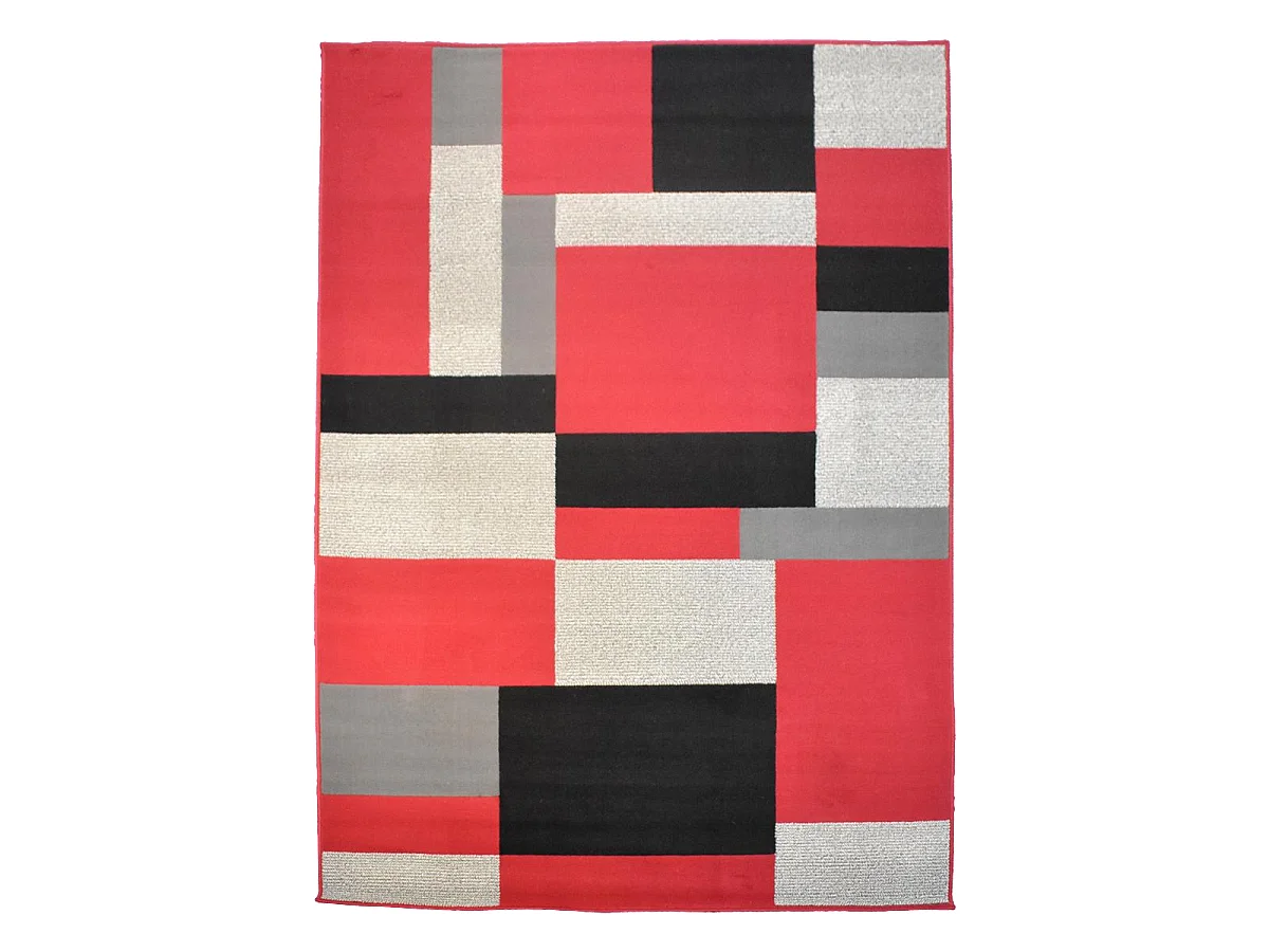 tapis salon 160x225 tissé rouge et noir rectangle motif géométrique LYN1 DARBU