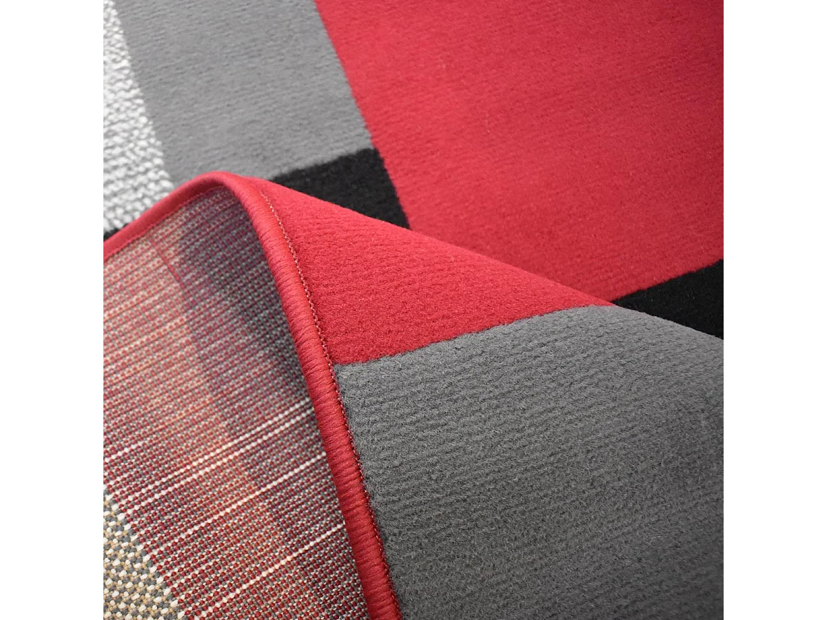 tapis salon 160x225 tissé rouge et noir rectangle motif géométrique LYN1 DARBU
