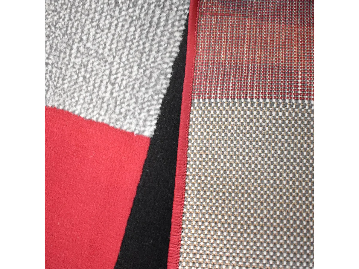 tapis salon 160x225 tissé rouge et noir rectangle motif géométrique LYN1 DARBU
