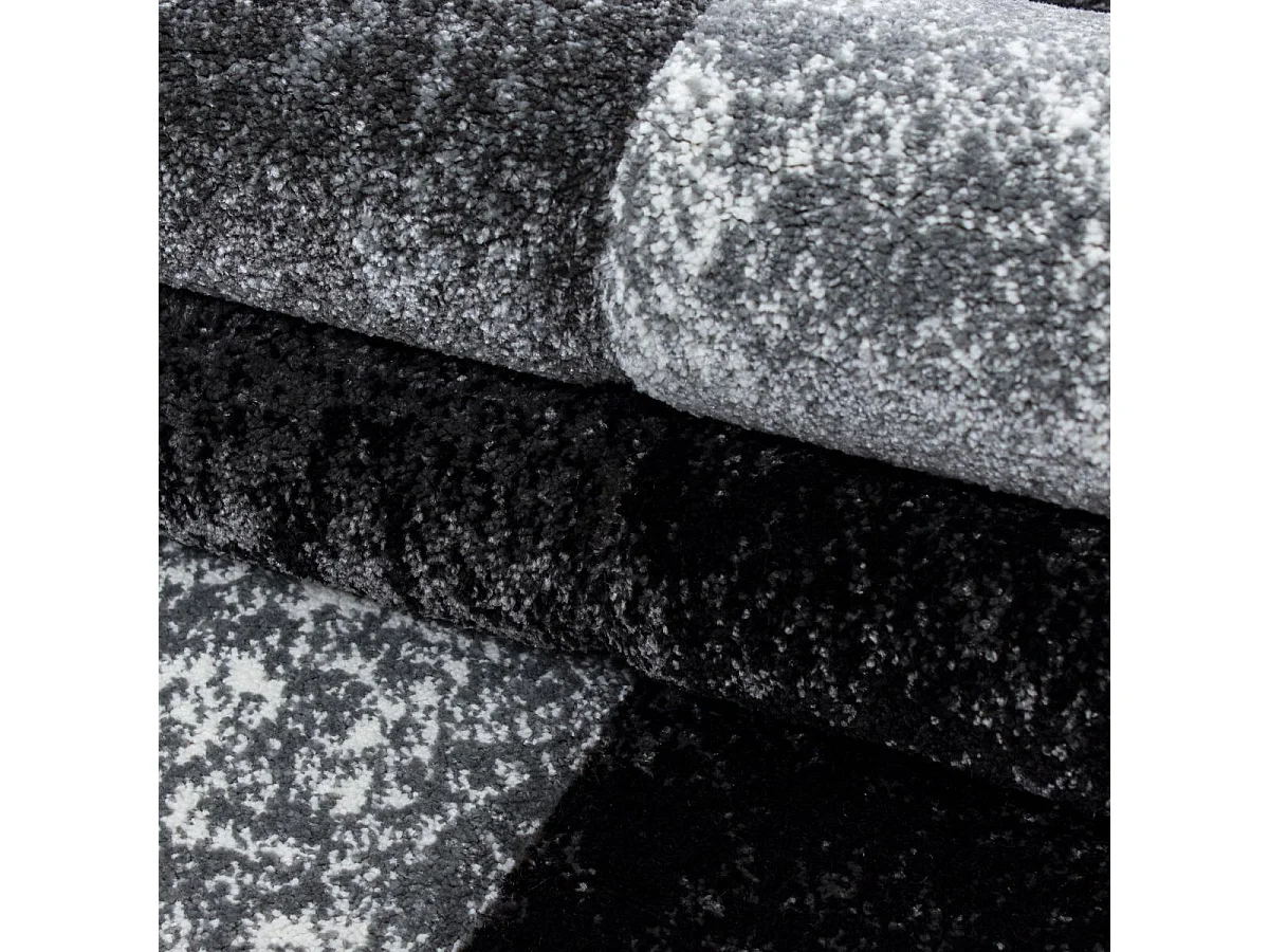 tapis salon 160x230 tissé noir et gris rectangle motif géométrique CARARELLE