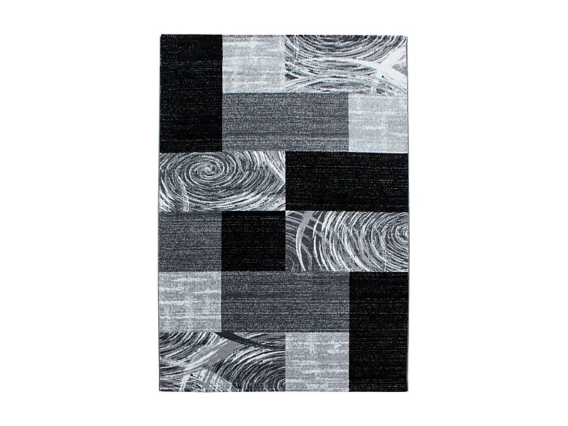 tapis salon 200x290 tissé noir et gris rectangle motif géométrique PLONI