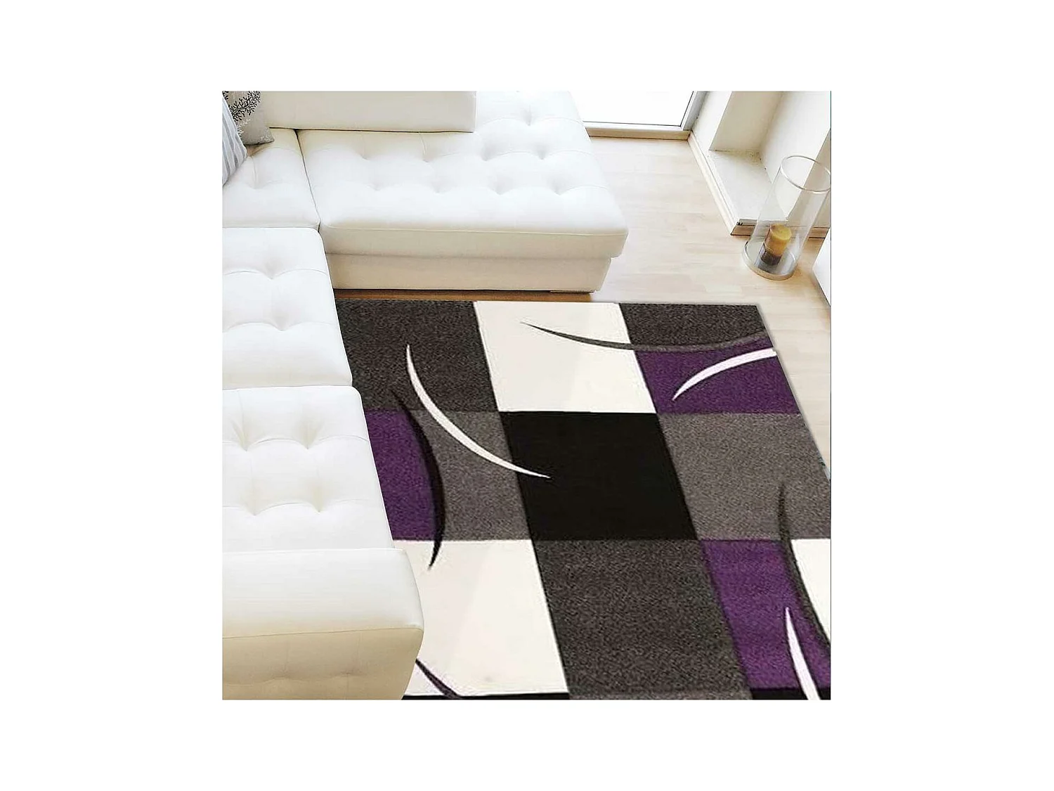 tapis entrée 60x110 tissé violet rectangle motif géométrique VIRGULADA