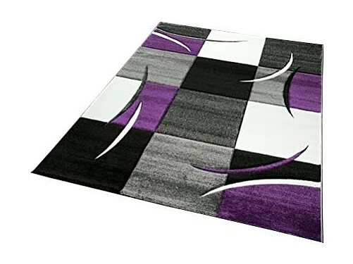 tapis entrée 60x110 tissé violet rectangle motif géométrique VIRGULADA