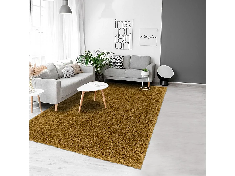 Tapis poils longs shaggy 100x200 rectangle tissé or motif uni UNI I