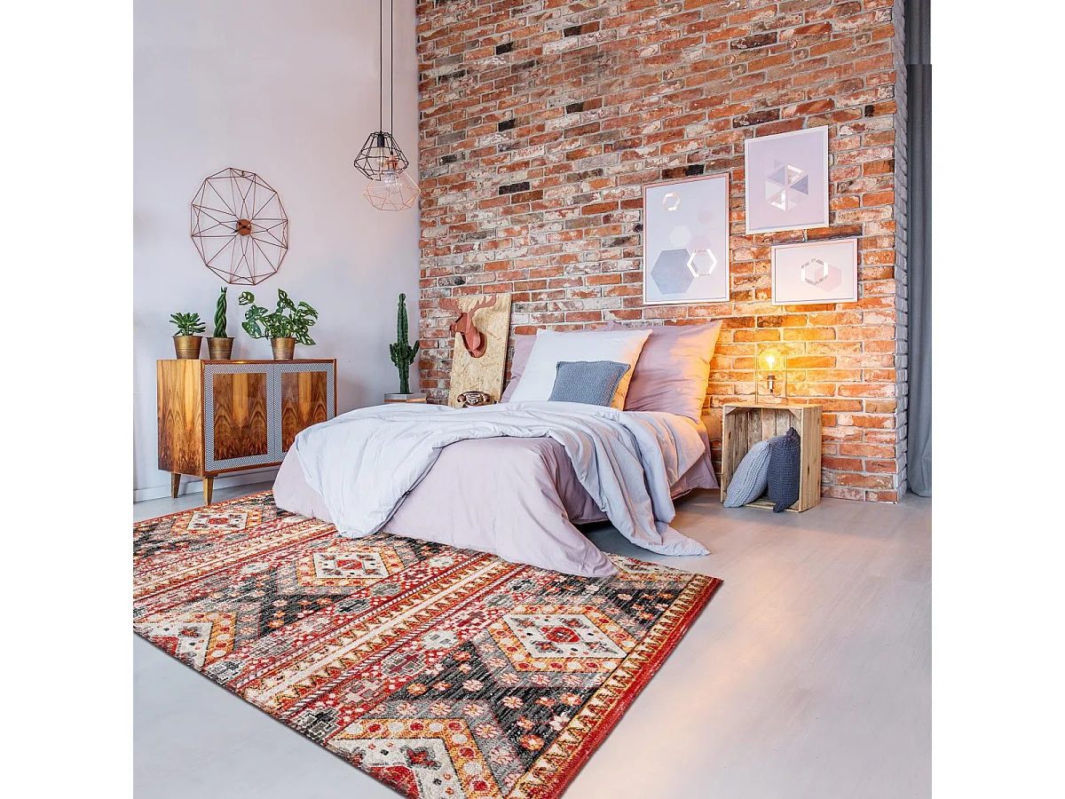 Tapis berbère 160x230 tissé motif saharien CLARK 5 rouge et jaune