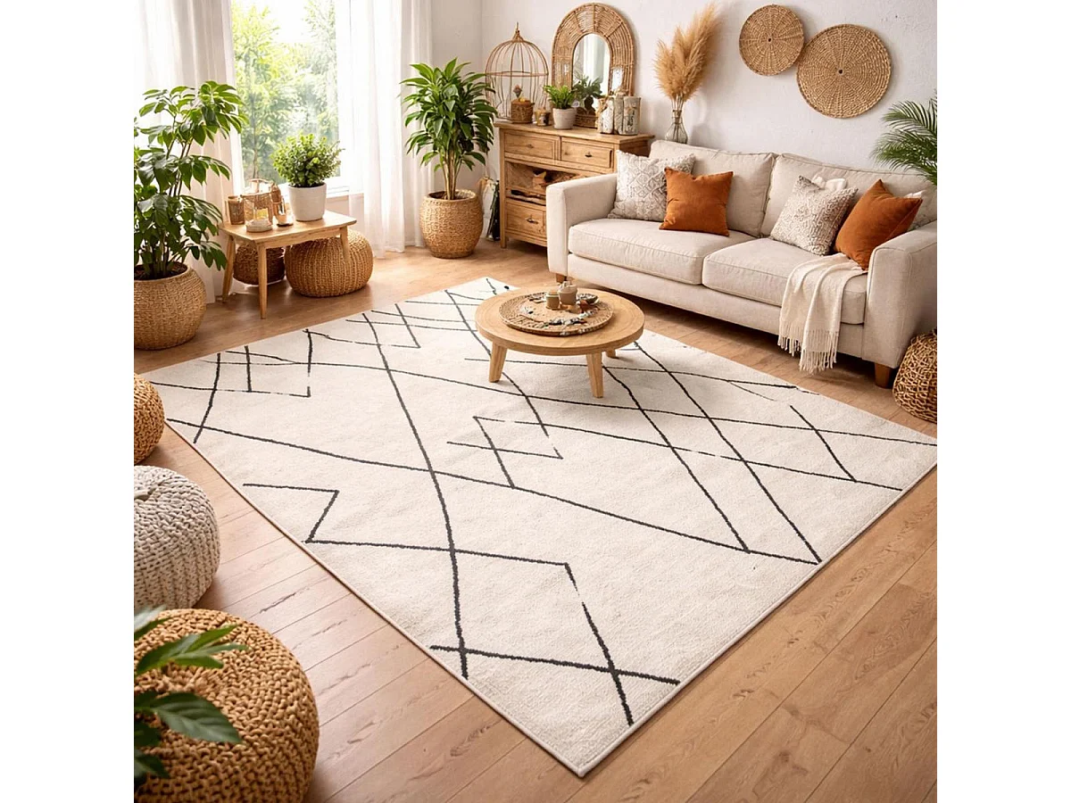 Tapis berbère 120x170 tissé motifs tribaux NALADON crème
