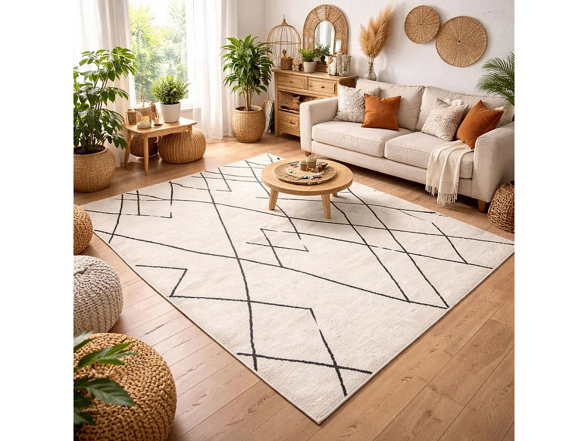 Tapis berbère 120x170 tissé motifs tribaux NALADON crème
