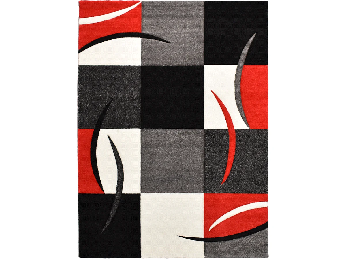 tapis chambre 80x150 tissé rouge rectangle motif géométrique DI 65