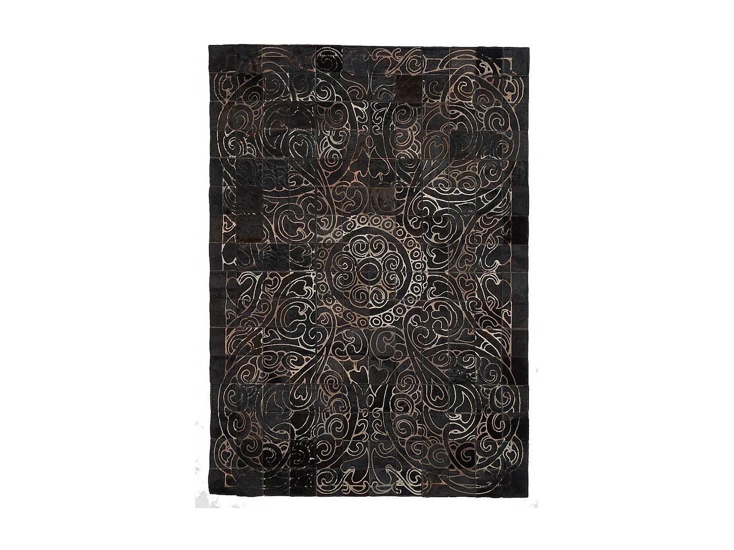 Tapis peau de vache 80x150 kilim fait main marron et bleu