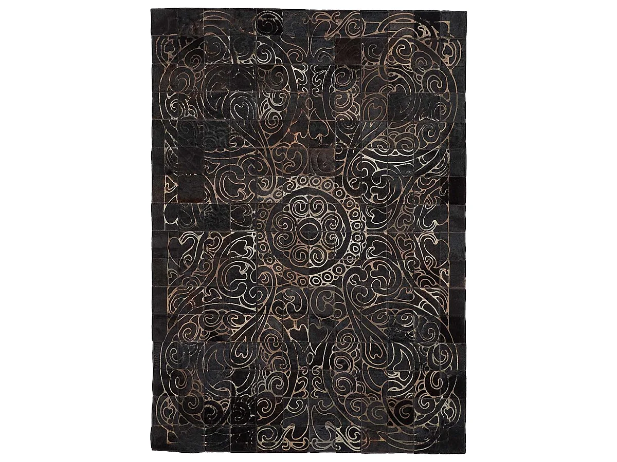 Tapis peau de vache 80x150 kilim fait main marron et bleu