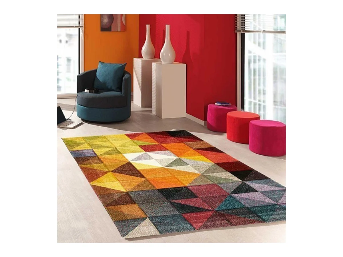 tapis entrée 40x60 tissé noir et rouge rectangle motif géométrique LYN8 MARIX