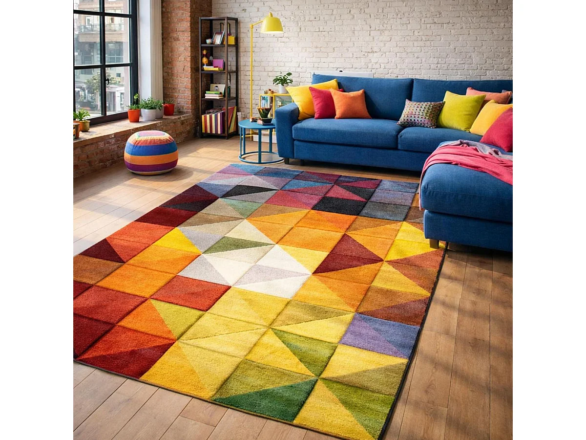 tapis entrée 40x60 tissé noir et rouge rectangle motif géométrique LYN8 MARIX