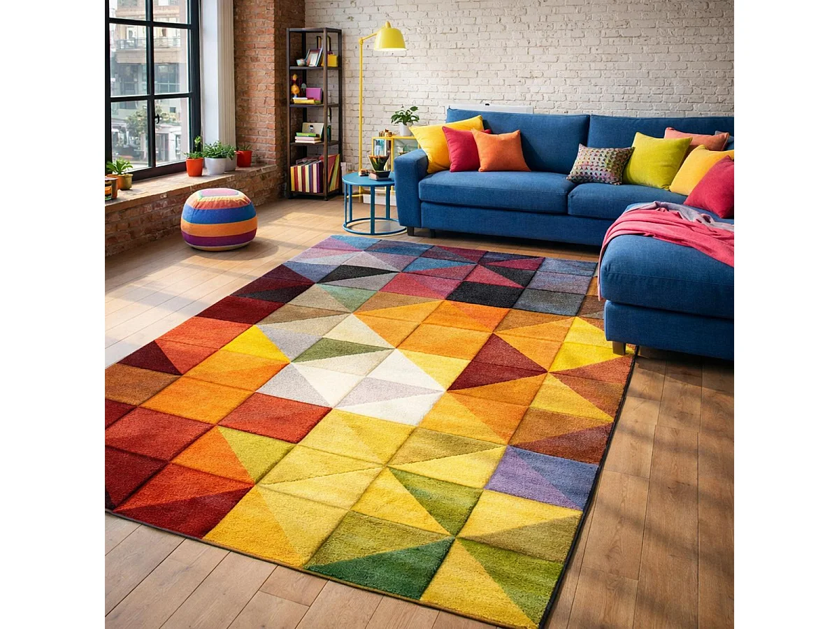 tapis entrée 40x60 tissé noir et rouge rectangle motif géométrique LYN8 MARIX