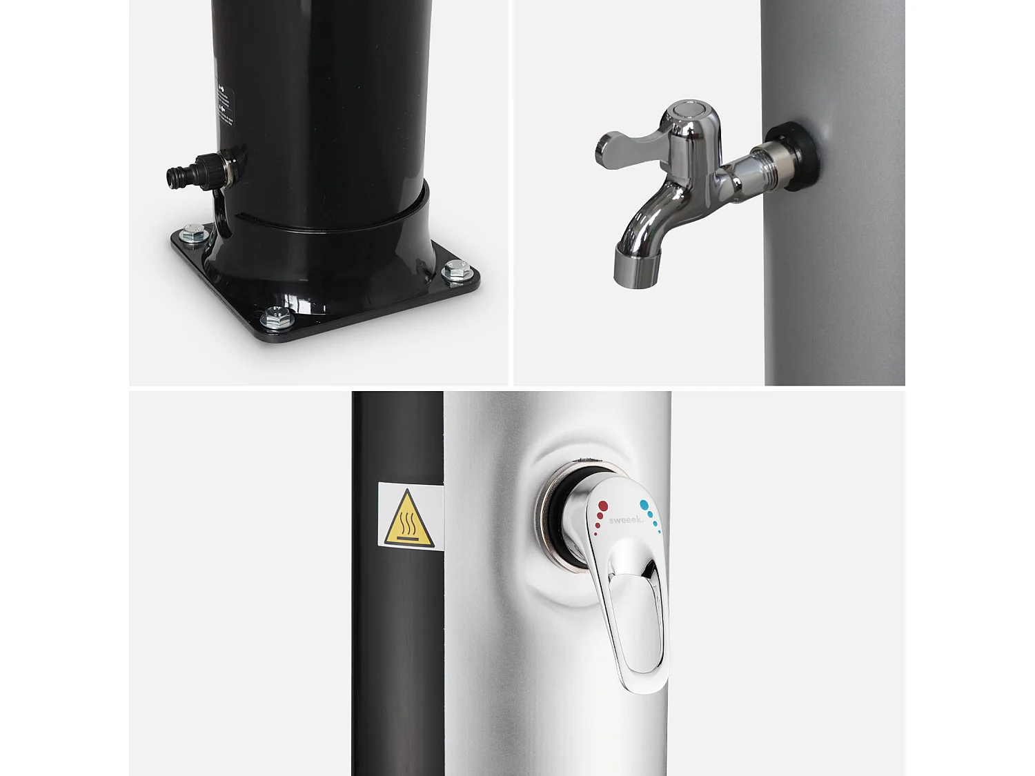 Douche solaire d'extérieur Gutta pour piscine. terrasse. jardin avec mitigeur. robinet et réservoir de 38L