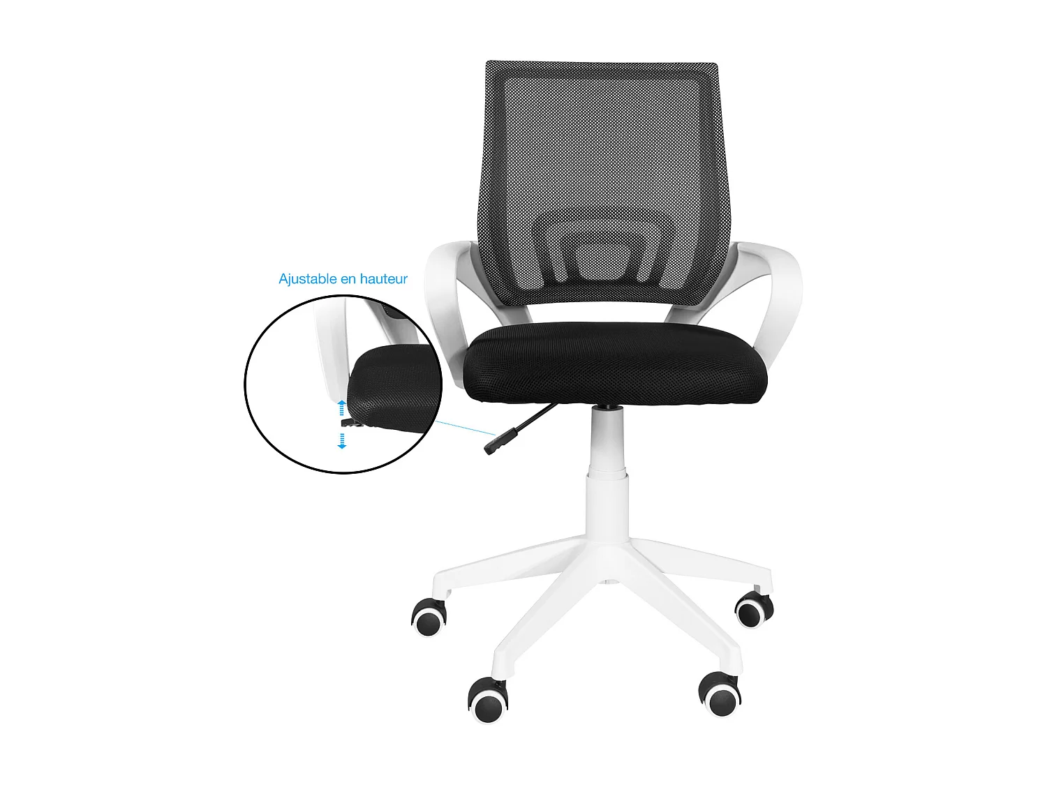 Chaise bureau pivotante hauteur réglable accoudoir renfort lombaire roulettes FLAG-E (Noir blanc)