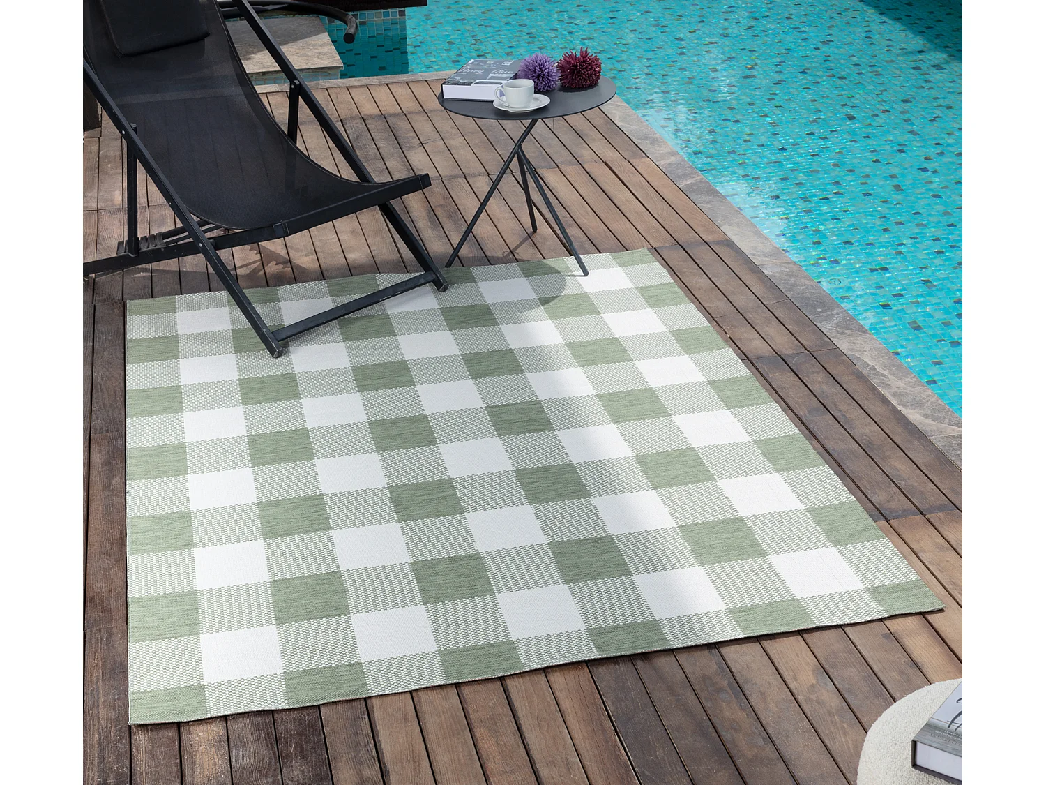 Buitenkleed met Ruiten - Balkon, Terras, Keuken Tapijt - Groen/Ivoor - 160x213cm - BIDDI