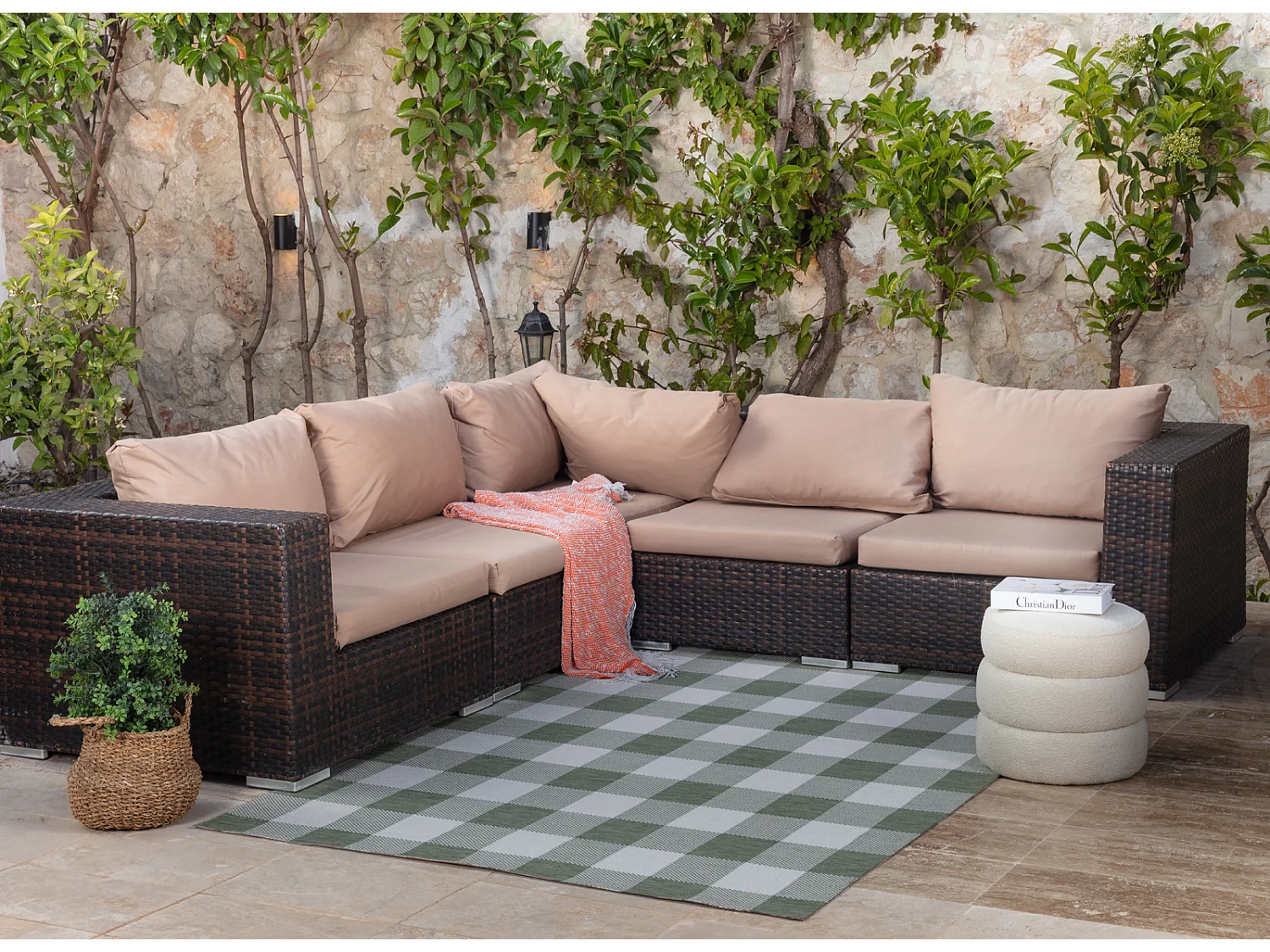 Buitenkleed met Ruiten - Balkon, Terras, Keuken Tapijt - Groen/Ivoor - 160x213cm - BIDDI