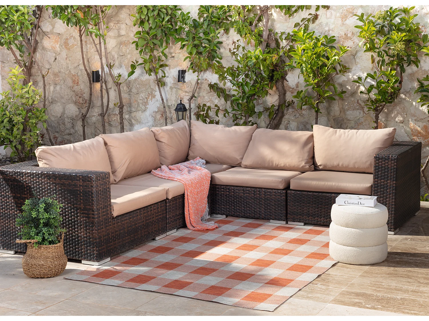 Tappeto Esterno/Interno a Quadri - Arancione/Beige - 160x213cm - BIDDI