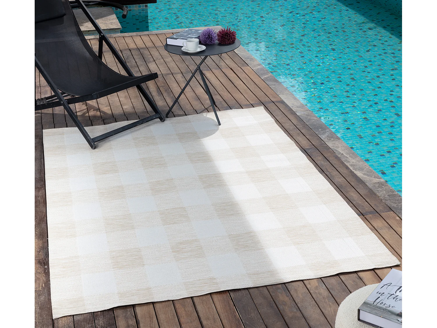 Buitenkleed met Ruiten - Balkon, Terras, Keuken Tapijt - LichtBeige/Ivoor - 200x275cm - BIDDI