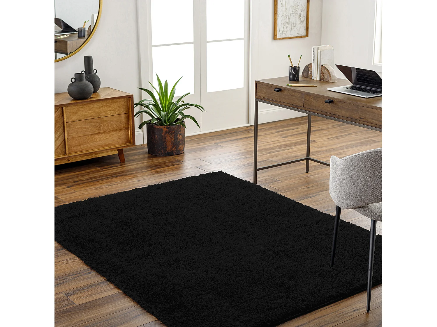 Zacht Hoogpolig Shaggy Tapijt - Zwart - 200x275cm - SOSO