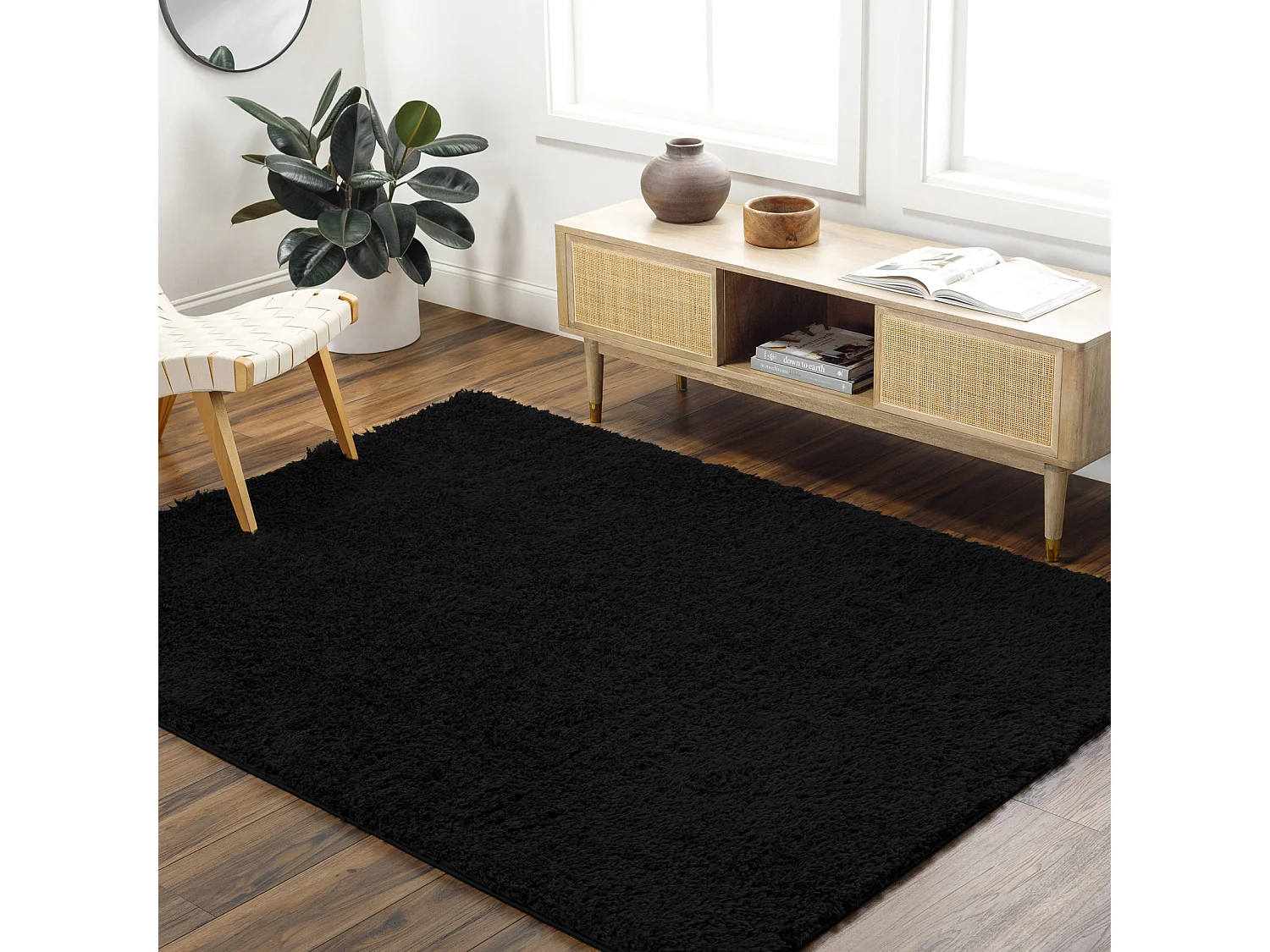 Zacht Hoogpolig Shaggy Tapijt - Zwart - 200x275cm - SOSO