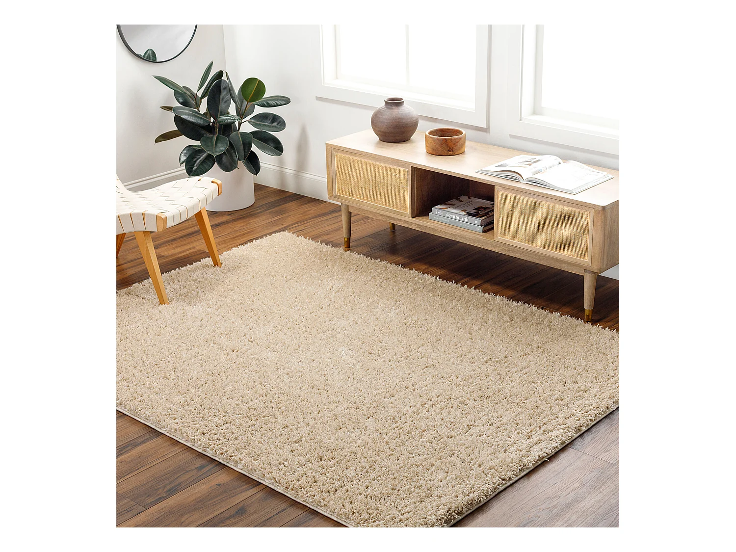 Zacht Hoogpolig Shaggy Tapijt - Beige - 200x275cm - SOSO