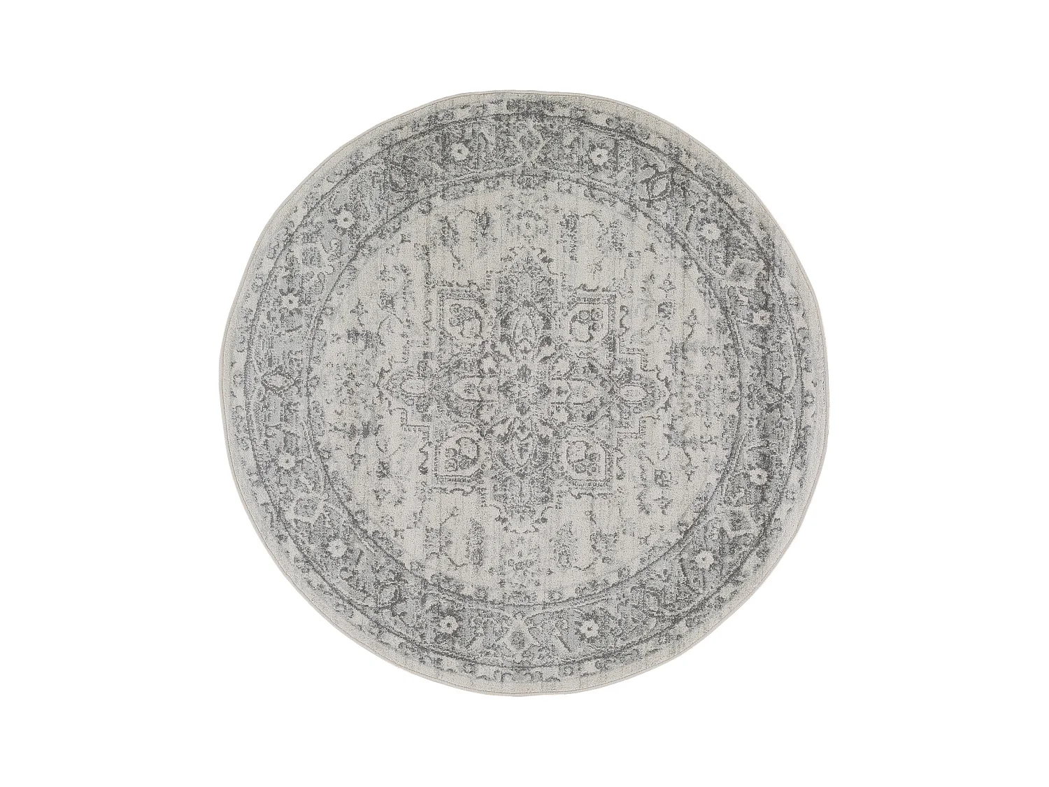 Tapis Rond Vintage Oriental - Gris/Blanc - Ø 160cm - FARAH