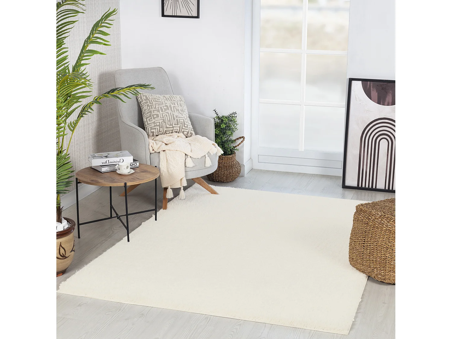 Tapis Shaggy Uni - Crème - 200x275cm - SOSO