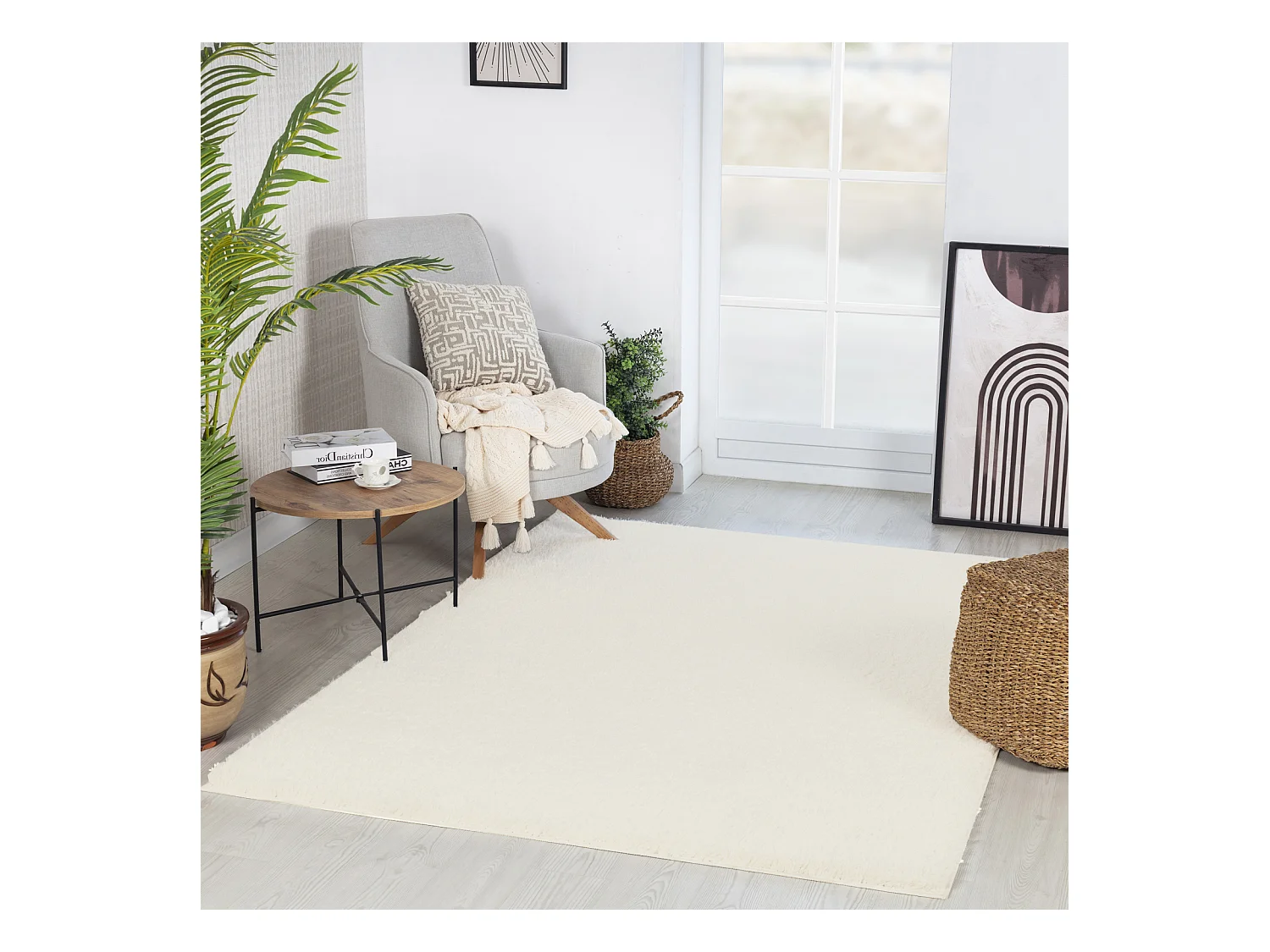 Zacht Hoogpolig Shaggy Tapijt - Wit - 200x275cm - SOSO