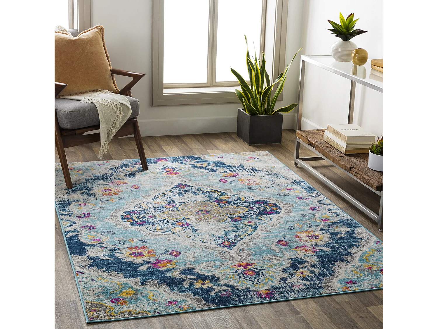 Tapis Vintage Oriental - Multicolore/Bleu - 100x153cm - ROMY