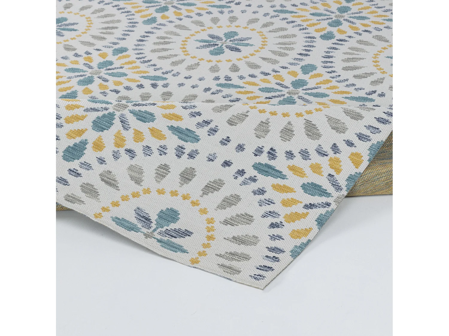 Tapis d'Extérieur/Intérieur Bohème - Bleu/Jaune Moutarde - 200x275cm - DHENA