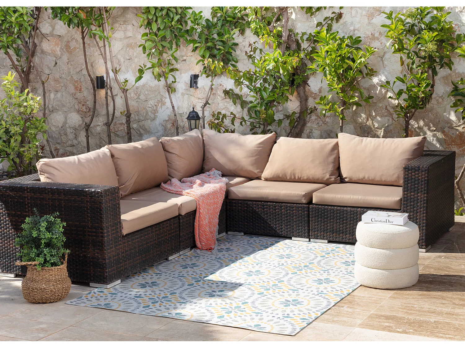 Tapis d'Extérieur/Intérieur Bohème - Bleu/Jaune Moutarde - 200x275cm - DHENA