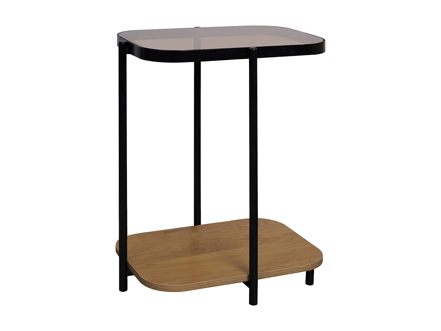 Mesa auxiliar vintage de metal negro con 2 tableros natural