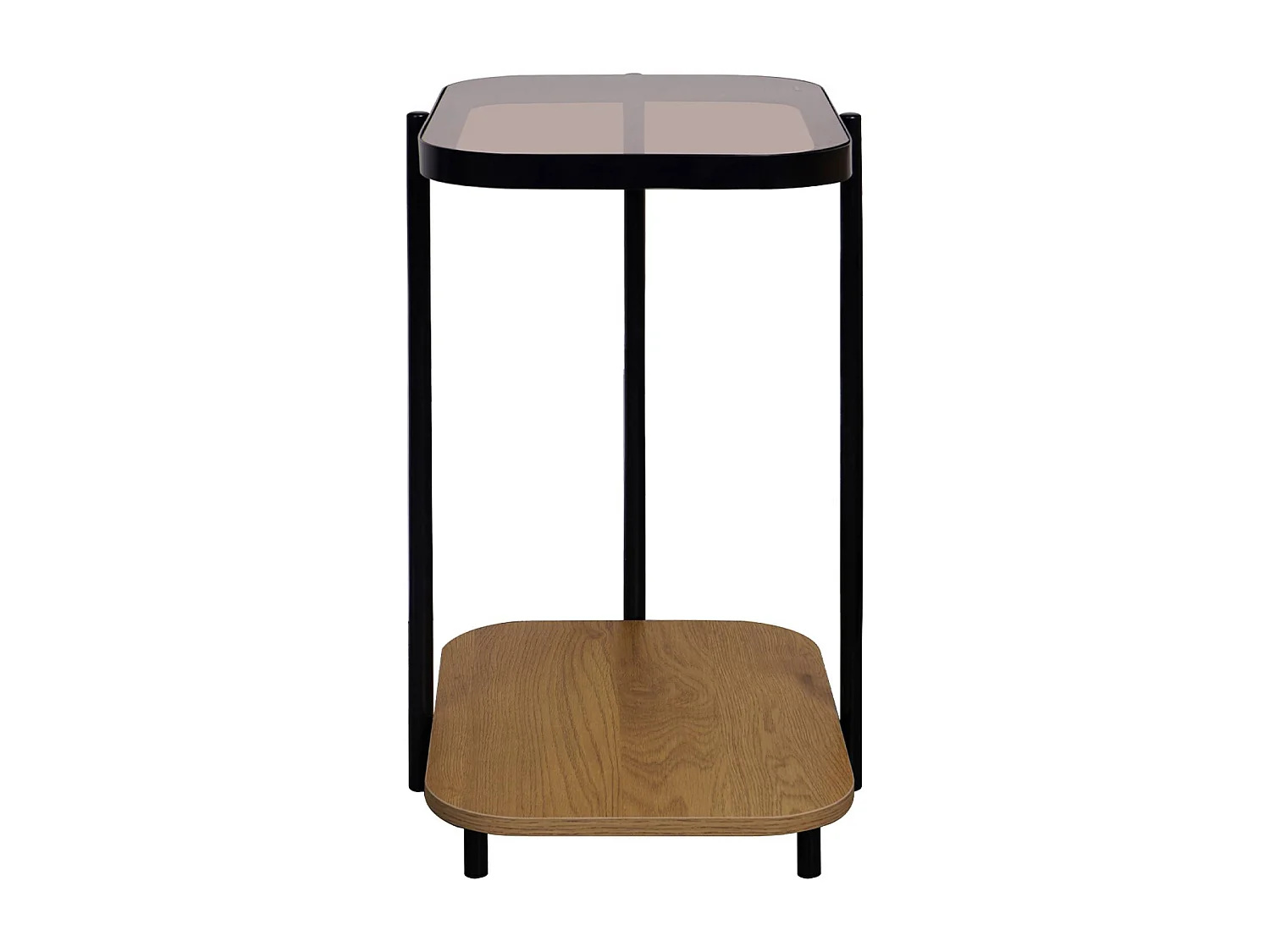 Mesa auxiliar vintage de metal negro con 2 tableros natural