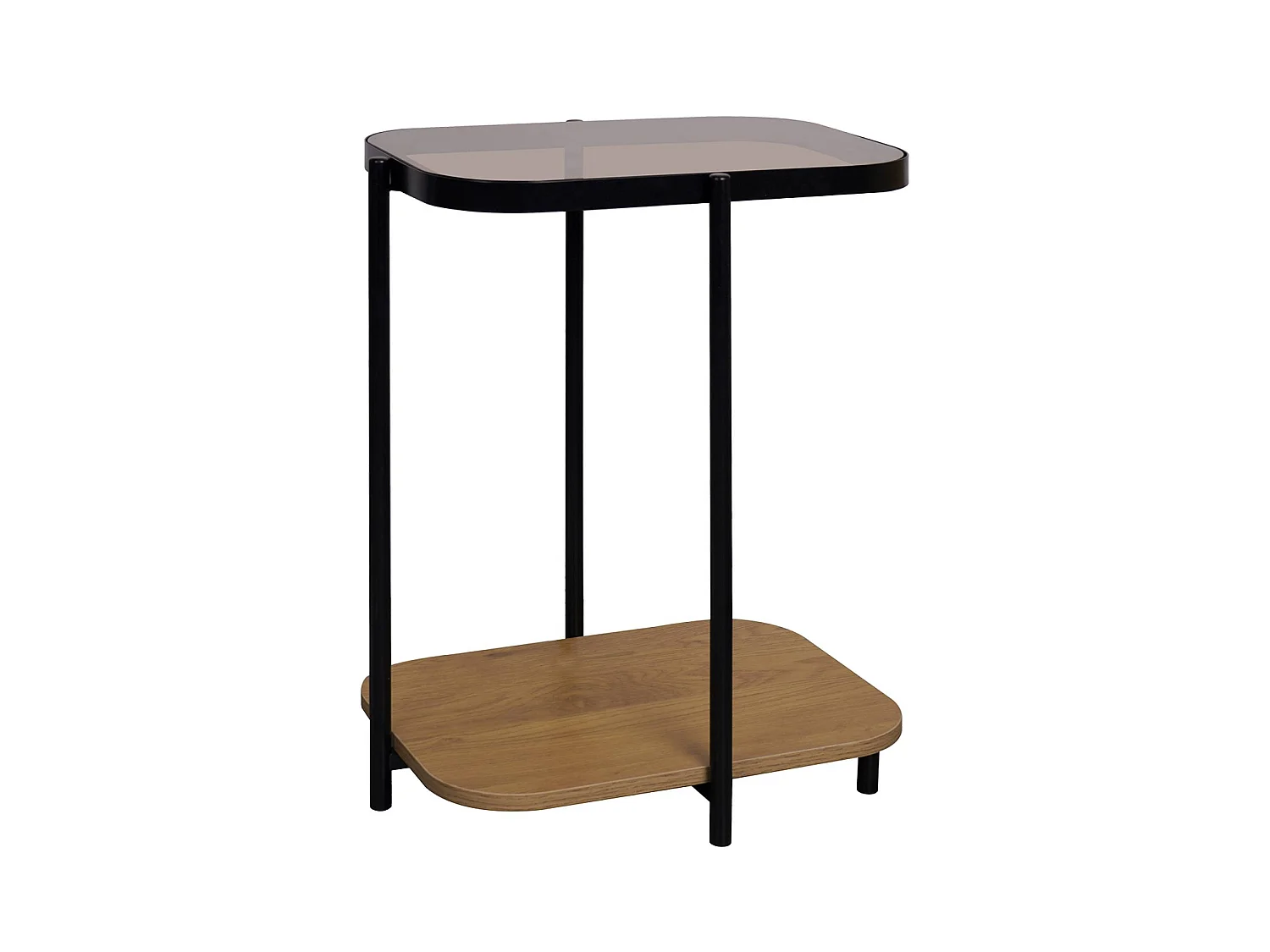 Mesa auxiliar vintage de metal negro con 2 tableros natural