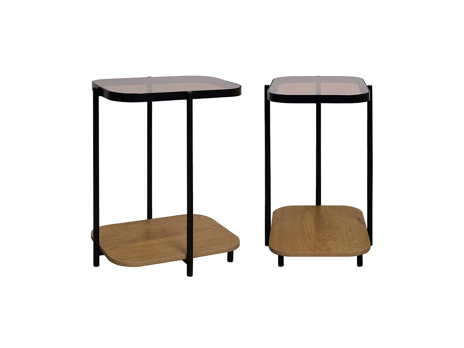 Set di 2 tavolini da divano vintage pedistallo in metallo nero e