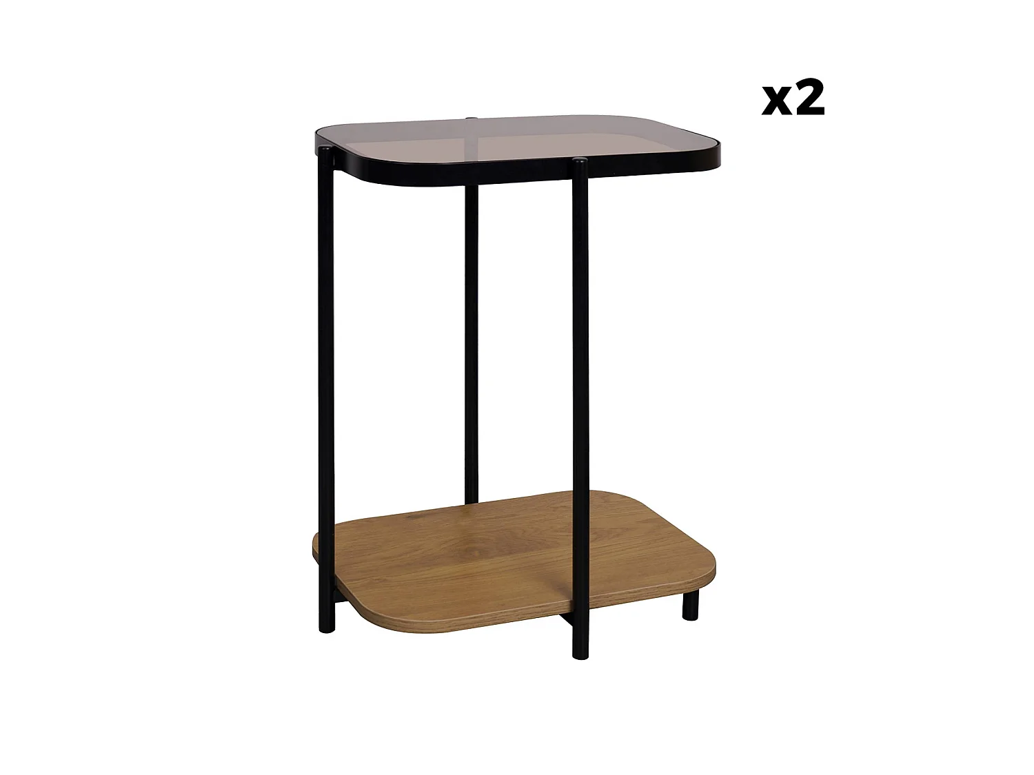 Set di 2 tavolini da divano vintage pedistallo in metallo nero e