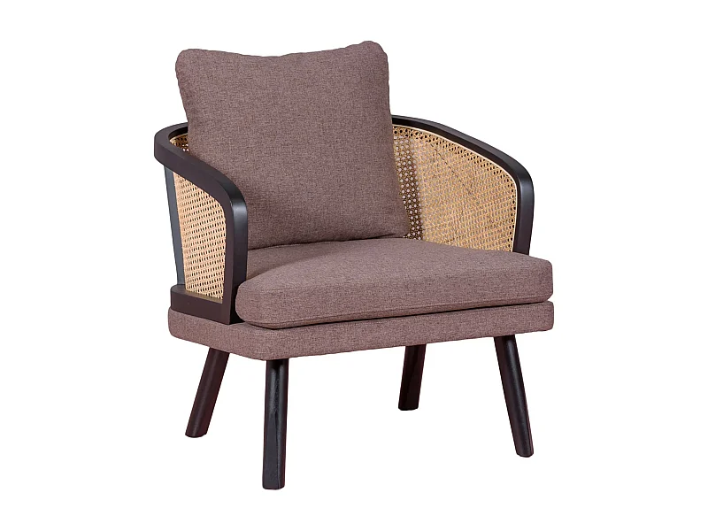 Poltrona vintage retro in rattan naturale e cuscino in cotone - Leeds - Nero