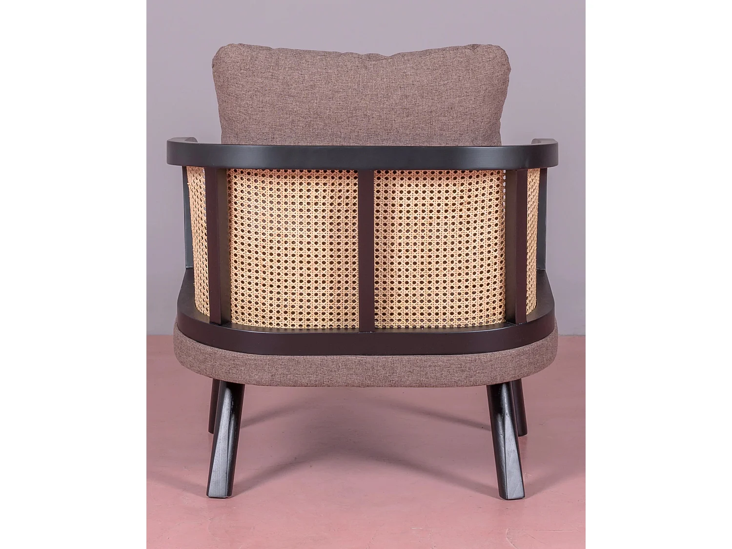 Cadeirão retro vintage em rotim natural e almofada de algodão - Leeds - Preto