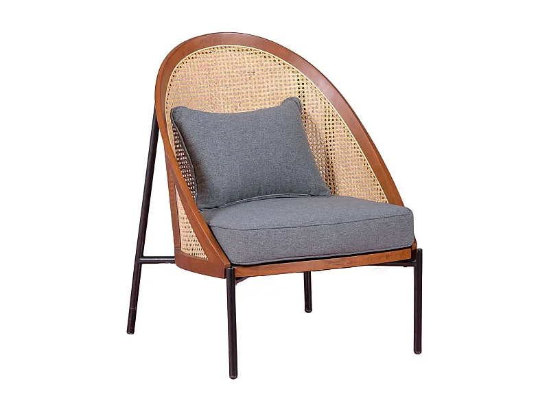 Vintage-Retro-Sessel aus Walnussholz und natürlichem Rattan - Robín - Nussbaum