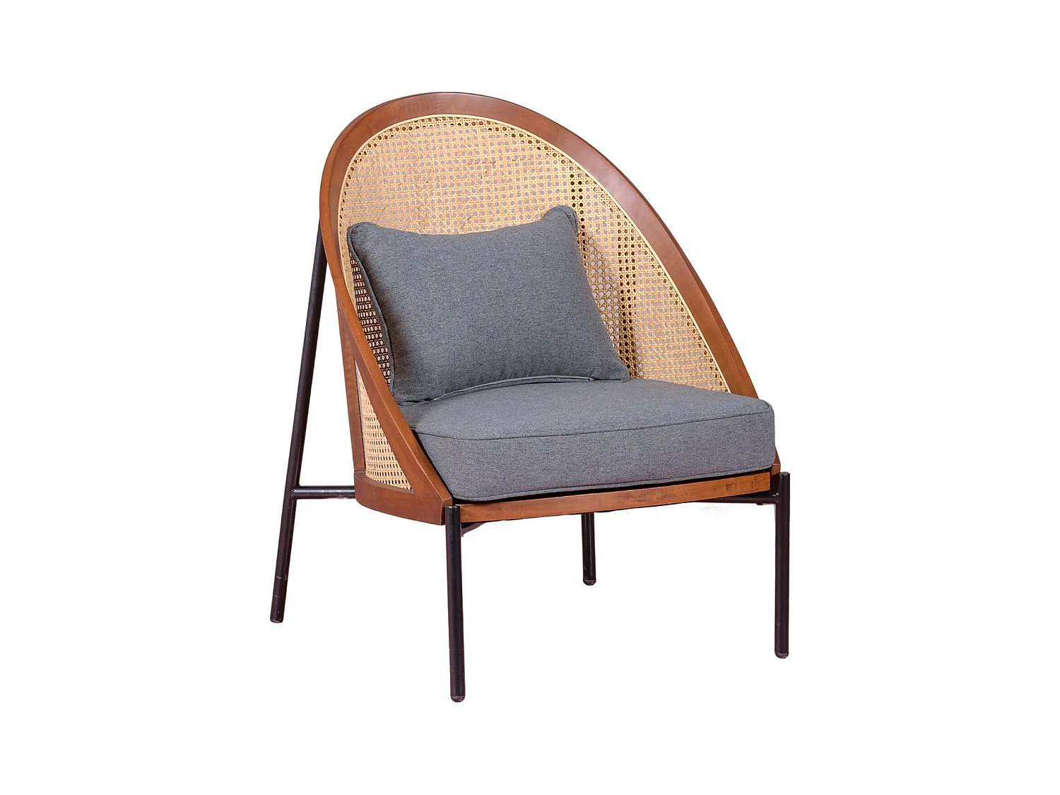 Fauteuil rétro vintage en noyer et rotin naturel - Robín - Noyer