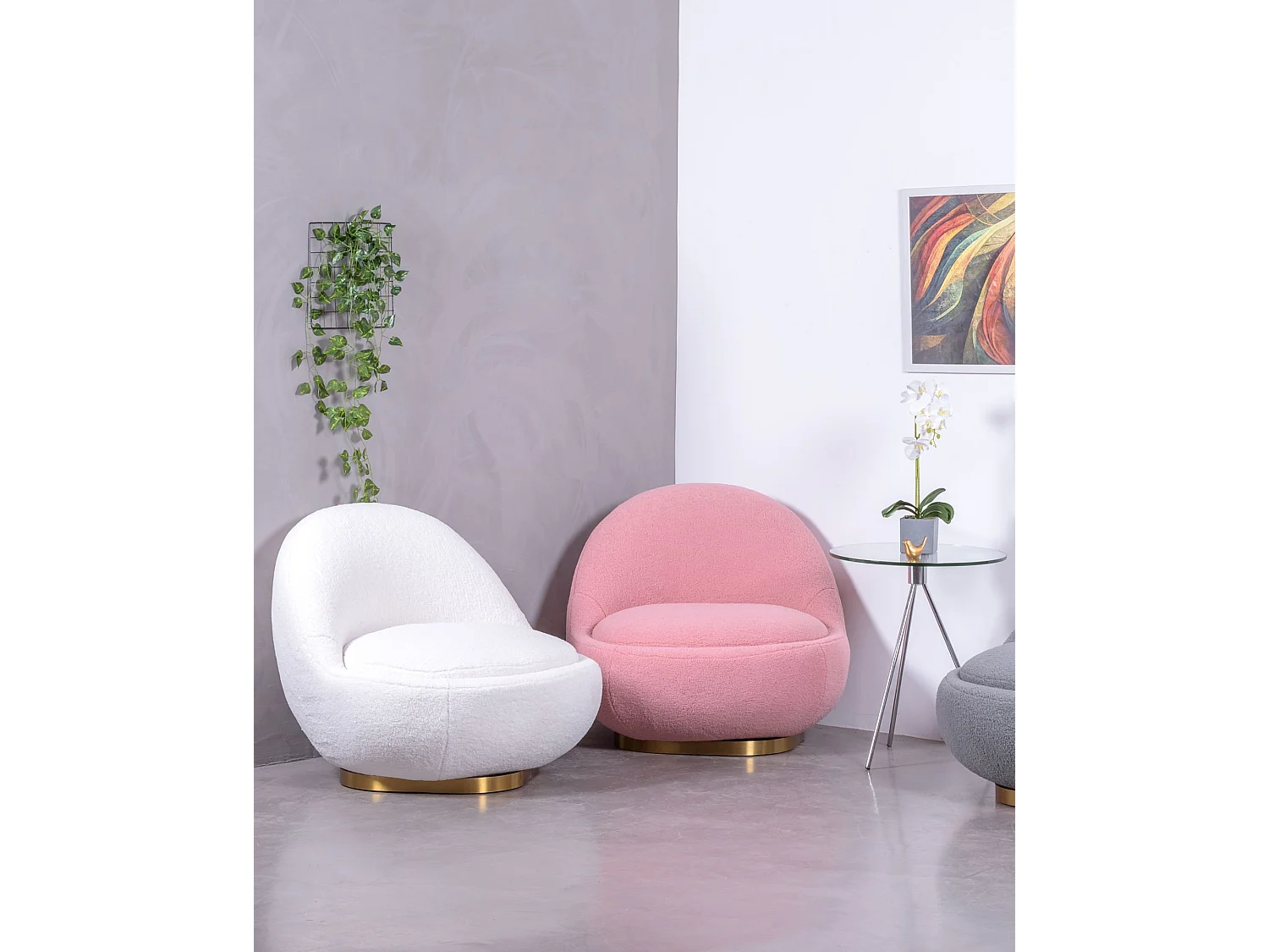 Poltrona giratório de design estofado em algodão - Corsica - Branco